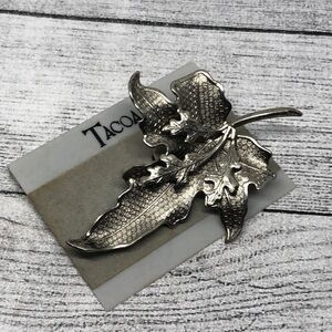 Vintage Tacoa Silver Tone 3d Big Leaf Brooch Pin Statement
